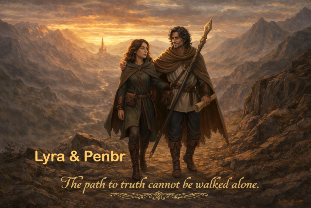 Lyra và Penbr, minh họa ý nghĩa một cuộc hành trình dài trên con đường tìm kiếm chân lý không thể đi một mình.
